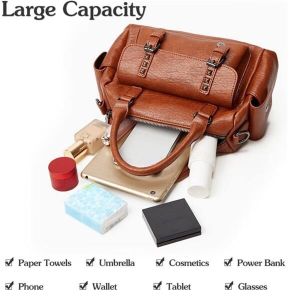 Retro Handbag with Pendant Satchel Camel - Picture 6 of 7